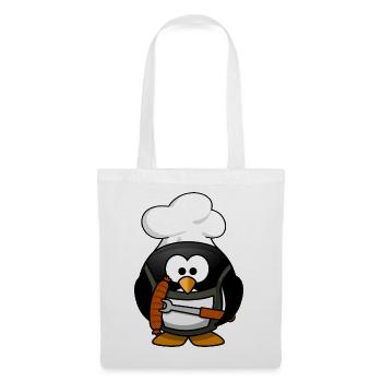 Cuisson du pingouin avec des saucisses grillées - Sac en tissu - blanc - Devant