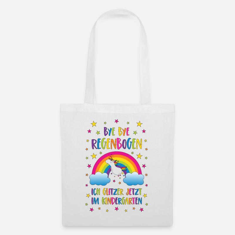 Bye Bye Regenbogen Kindergarten Einhorn Glitzer - Stoffbeutel - Weiß