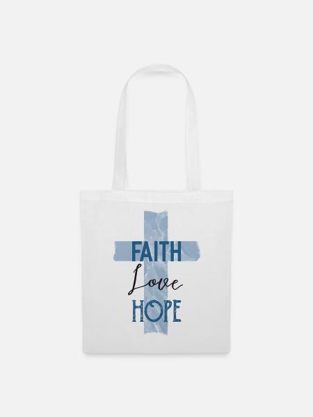 Faith Love Hope – Christliches Kreuz Design - Stoffbeutel - Weiß