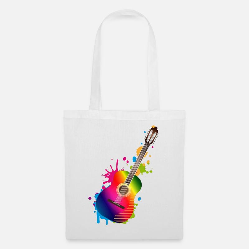 Akustik Gitarren Graffiti in Regenbogenfarben - Stoffbeutel - Weiß