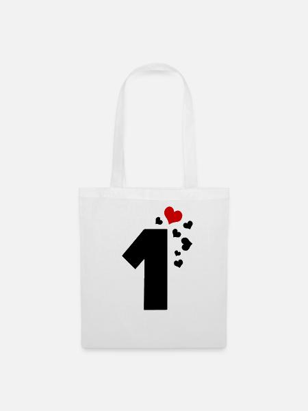 1 Corazón Número Uno 1er Aniversario - Bolsa de tela - blanco