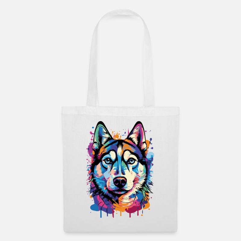 Husky Farbenfroh - Husky Hund - Bunter Husky - Stoffbeutel - Weiß
