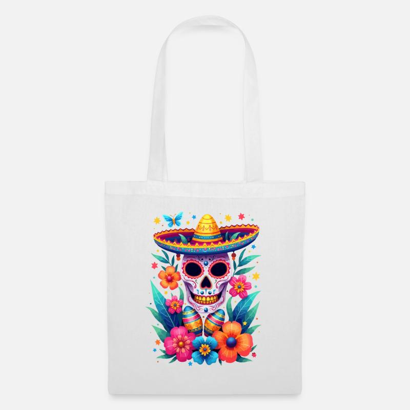 Hispanic Heritage Schädel mit Blumen - Stoffbeutel - Weiß