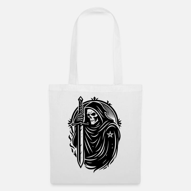 Totenkopf mit Schwert – Dunkles Symbolmotiv - Stoffbeutel - Weiß
