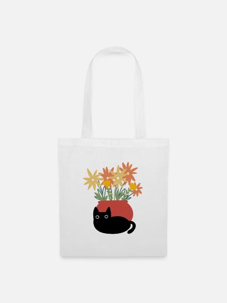 Cat with vase - Stoffbeutel - Weiß