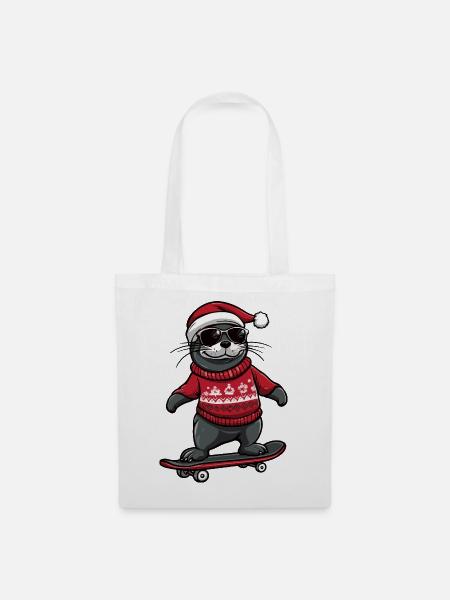 Robbe Tier Weihnachten Lustig - Stoffbeutel - Weiß