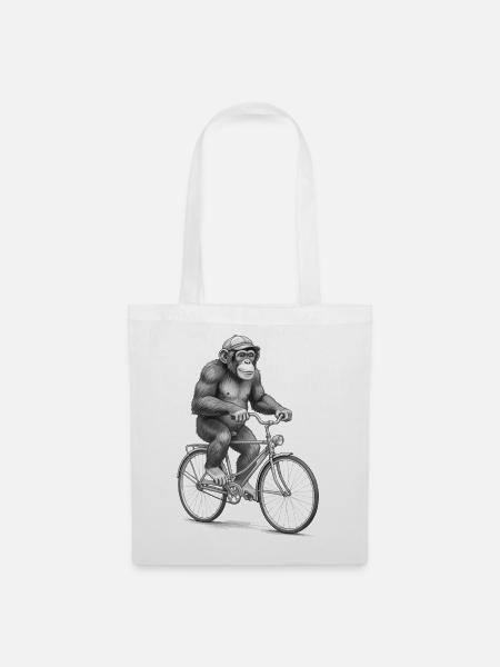 Monochromer Affen-Radfahrer - Stoffbeutel - Weiß