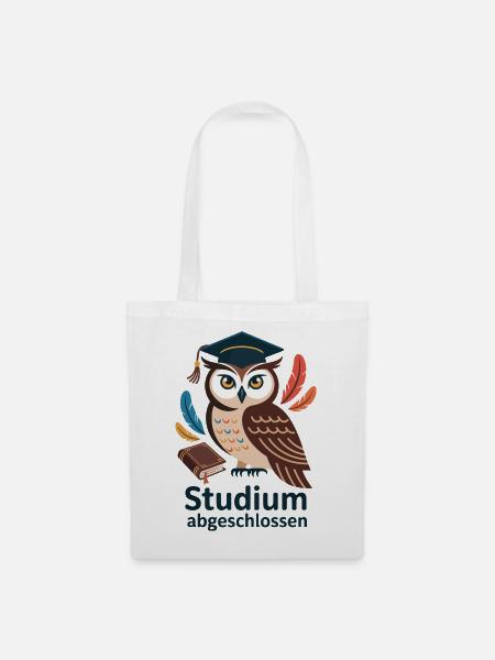 Eulenabschluss mit bunten Federn - Stoffbeutel - Weiß