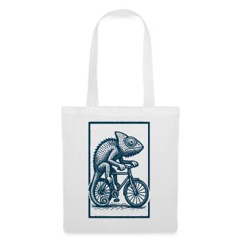 Chameleon on Bicycle – Woodcut Animal Art - Tote Bag - white - Front