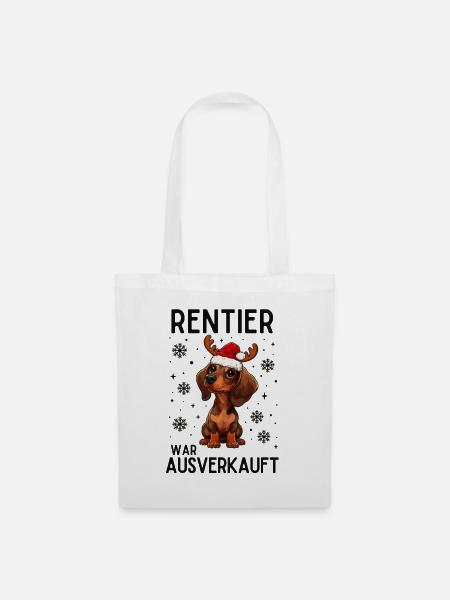 Rentier-Dackel Weihnachtshund - Stoffbeutel - Weiß