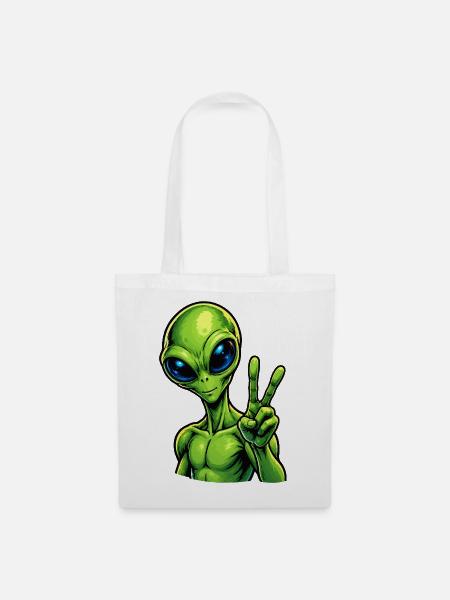 Alien Peace Zeichen - Stoffbeutel - Weiß