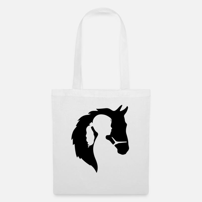 Pferd Mädchen Silhouette - Stoffbeutel - Weiß