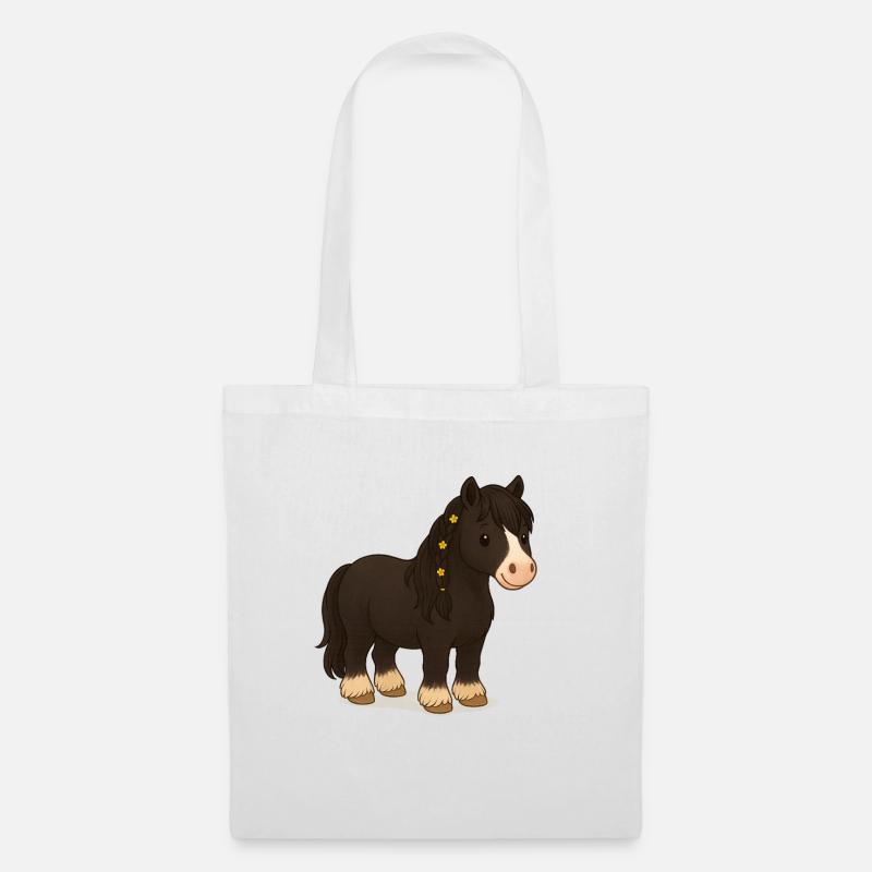 Black Tinker mare Katy with floral braid - Tote Bag - white