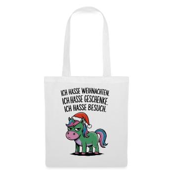 Weihnachtsmuffel Ich hasse Weihnachten Einhorn - Stoffbeutel - Weiß - Vorne