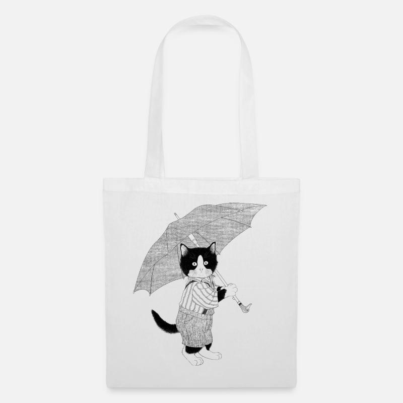 Katze Regenschirm blackwhitecontest - Stoffbeutel - Weiß