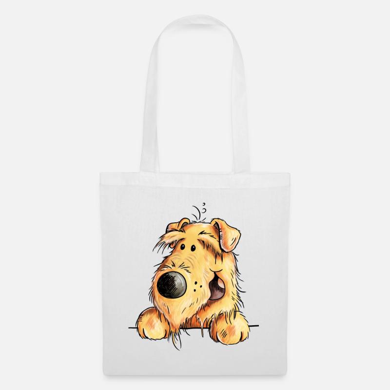Witziger Airedale Terrier - Welsh Terrier - Hund - Stoffbeutel - Weiß