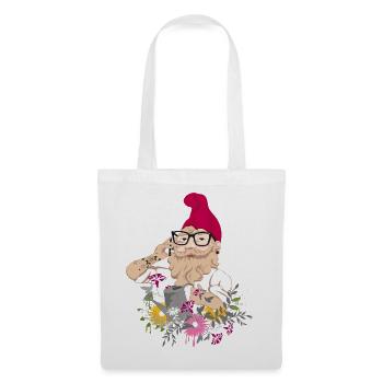 Ein Gartenzwerg als Hipster mit Brille und Tattoos - Stoffbeutel - Weiß - Vorne