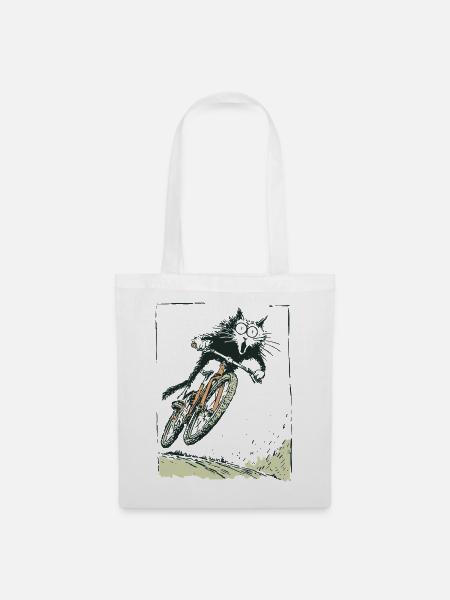 T Shirt Design Bike Cat - Stoffbeutel - Weiß