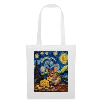 Souris mange du fromage Nuit étoilée à la Van Gogh - Sac en tissu - blanc - Devant