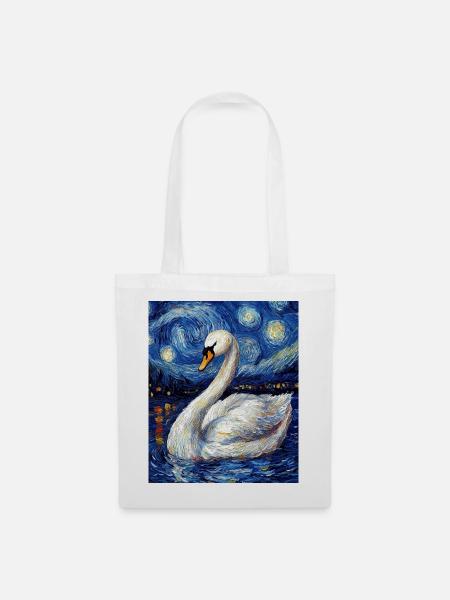 Schwan Vogel Van Gogh Style - Stoffbeutel - Weiß