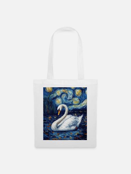 Schwan Vogel Van Gogh Style - Stoffbeutel - Weiß