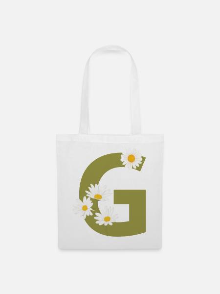 Buchstabe g grüne Gänseblümchen - Stoffbeutel - Weiß