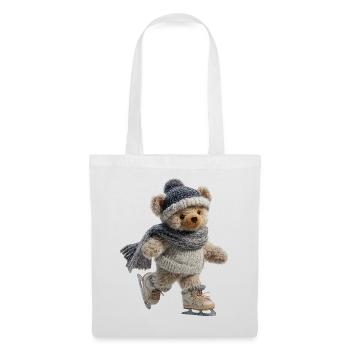 Teddy patiné sur glace avec écharpe et chapeau - Sac en tissu - blanc - Devant