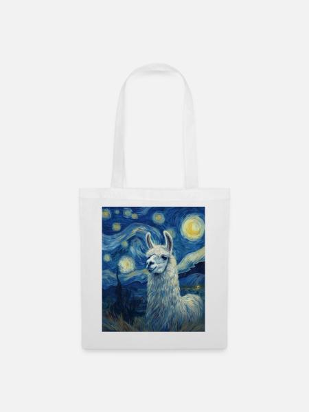 Lama Van Gogh Starry Night - Stoffbeutel - Weiß