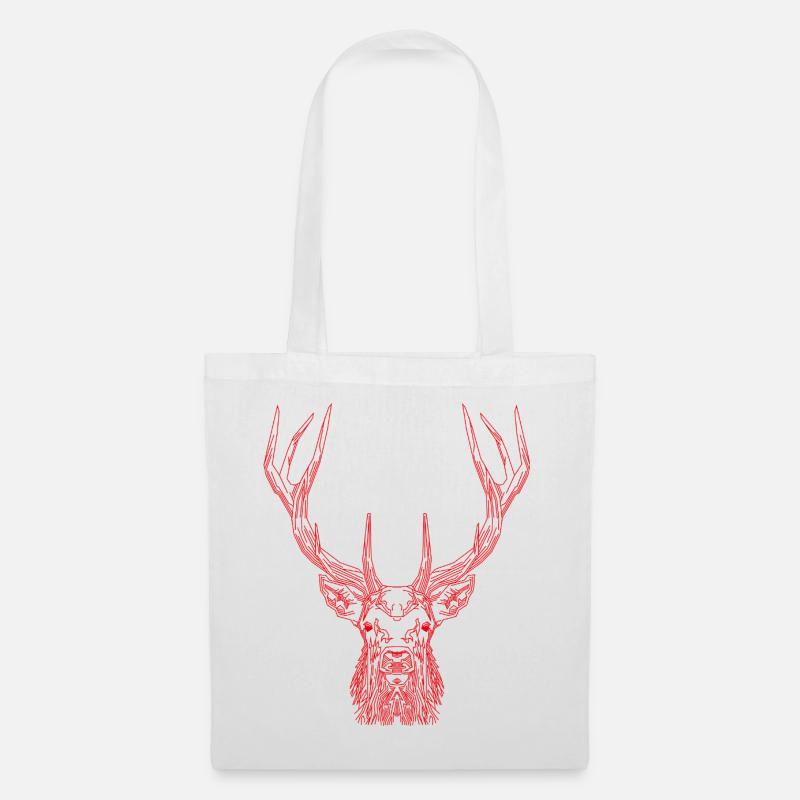 Tech Deer – Geometrischer Hirsch in Rot - Stoffbeutel - Weiß