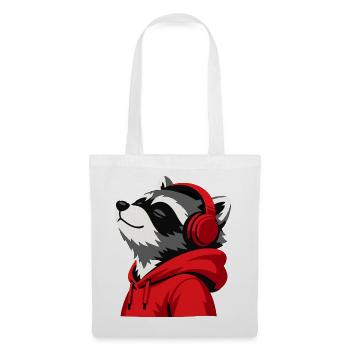 Raccoon Beats Hoodie Maskottchen - Stoffbeutel - Weiß - Vorne