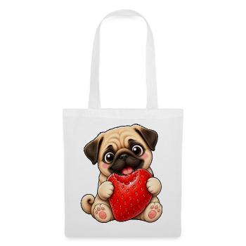 Süßer Mops im Sommer mit Erdbeeren Cartoon - Stoffbeutel - Weiß - Vorne