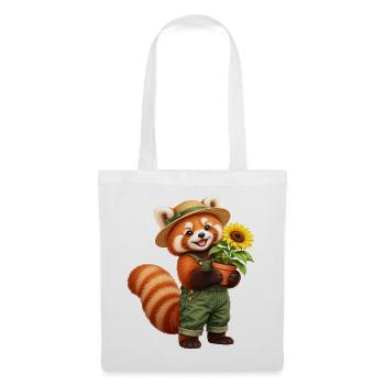 Roter Panda-Gärtner mit Sonnenblume - Stoffbeutel - Weiß - Vorne