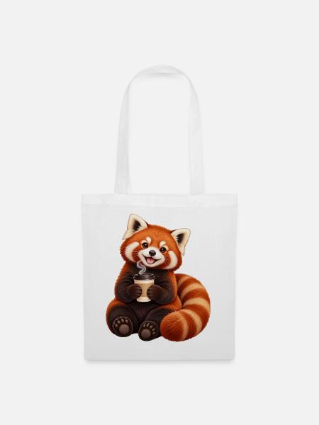 Kaffeeliebender roter Panda - Stoffbeutel - Weiß