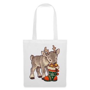 Rentier mit Weihnachtssocke - Stoffbeutel - Weiß - Vorne
