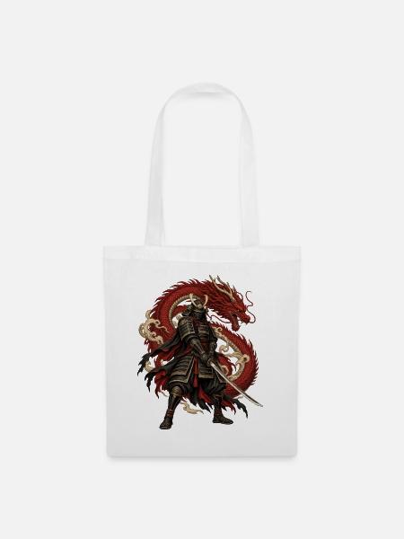 RobVibe Drachen-Samurai mit rotem Drachen - Stoffbeutel - Weiß