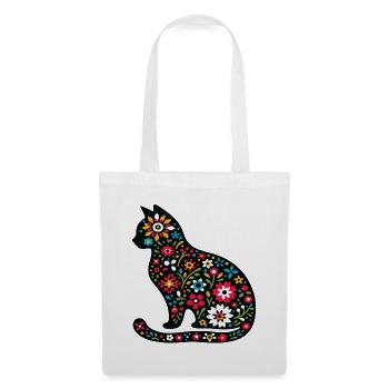 Silhouette de chat avec des fleurs - Sac en tissu - blanc - Devant