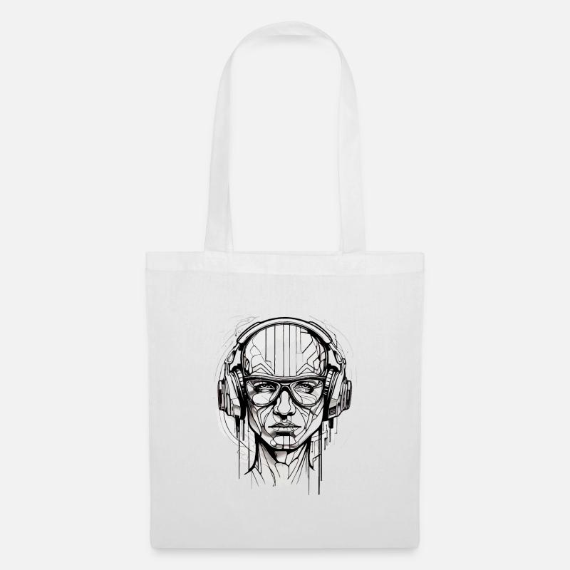 DJ Roboter, Elektronische Musik, RAVE, TECHNO, - Stoffbeutel - Weiß