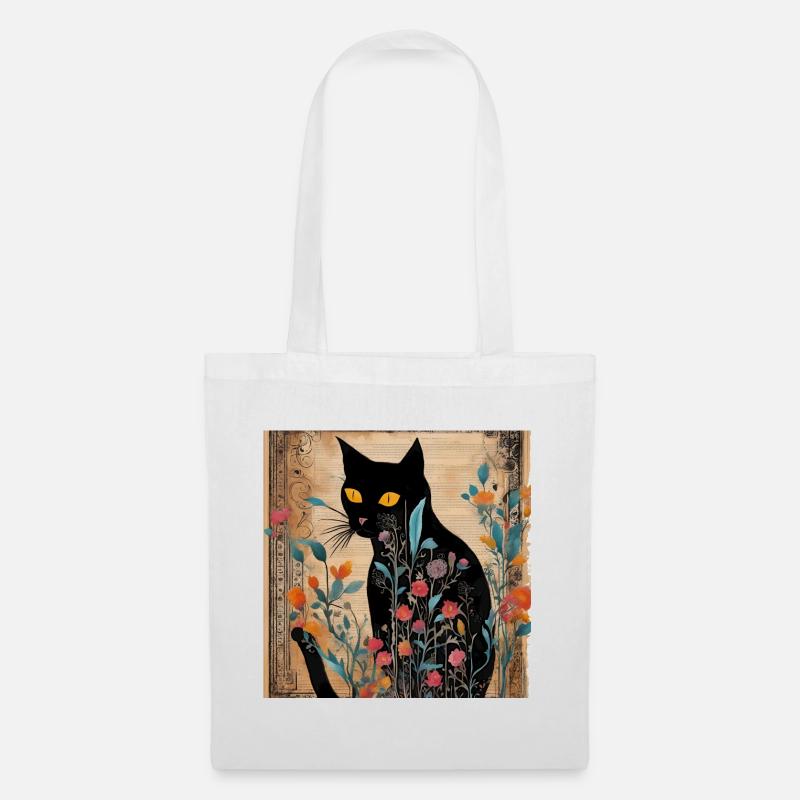 vintage Katze - Stoffbeutel - Weiß