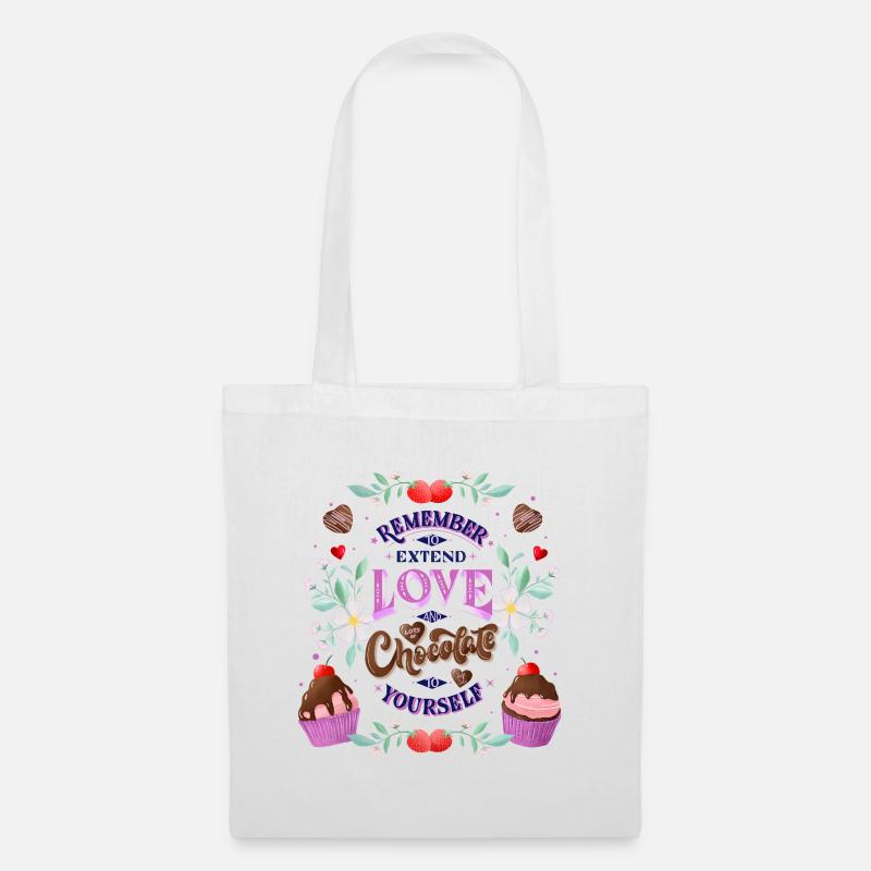 Amor proprio, cioccolato, fragole e fiori - Borsa di stoffa - bianco
