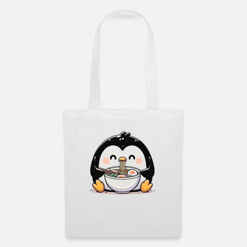 Pinguin mit Nudeln Ramen kawaii Pinguin - Stoffbeutel - Weiß