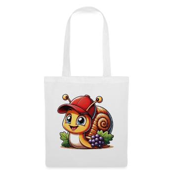 Petit escargot mignon avec casquette de baseball et raisins - Sac en tissu - blanc - Devant