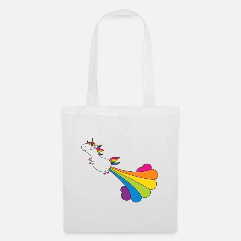 Lustiges pupsendes Einhorn mit Regenbogenwolke - Stoffbeutel - Weiß