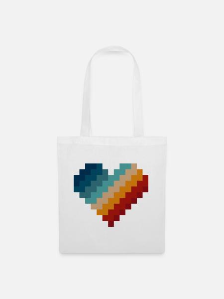 Retro Pixel Herz - Stoffbeutel - Weiß