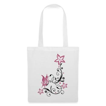 Fleurs avec ornement floral et papillon, été. - Sac en tissu - blanc - Devant