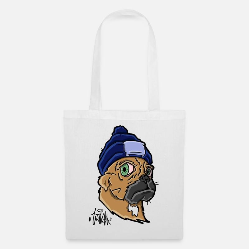 Hund mit Beanie - Stoffbeutel - Weiß