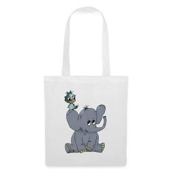 Elefant_mit_Vogel - Sac en tissu - blanc - Devant