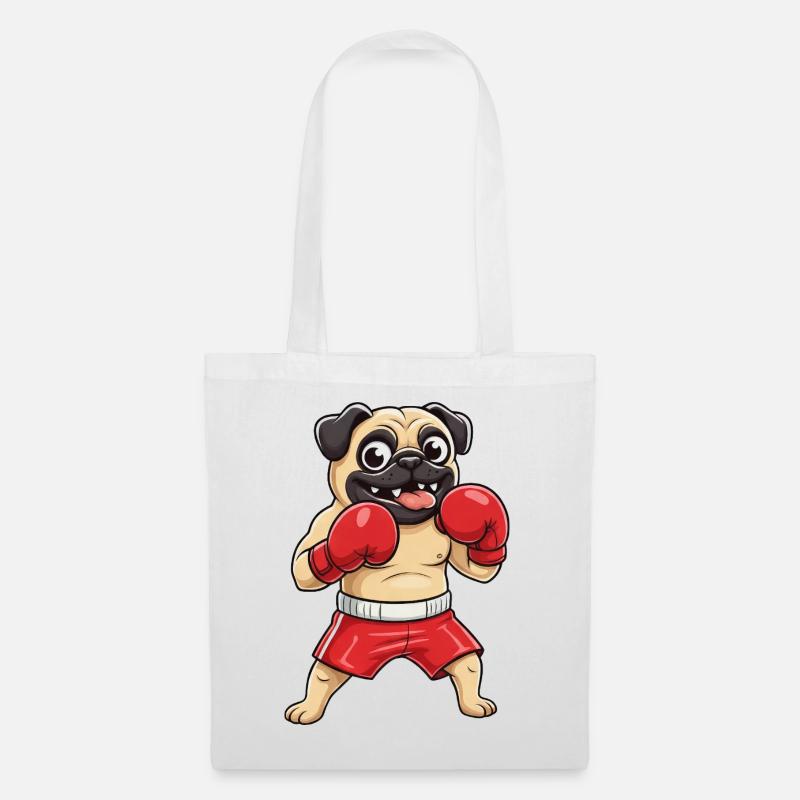 Mops Boxer Selbstverteidigung Kampfsport Schwarzgu - Stoffbeutel - Weiß