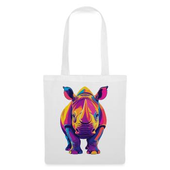 Farbenfroher Rhino Pop Art buntes Nashorn Motiv - Stoffbeutel - Weiß - Vorne