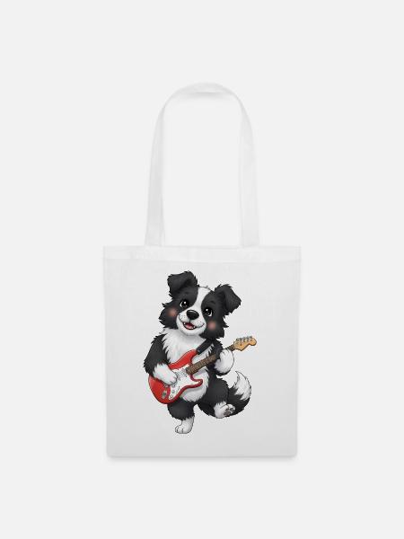 Kuscheliger Hund mit E-Gitarre - Stoffbeutel - Weiß