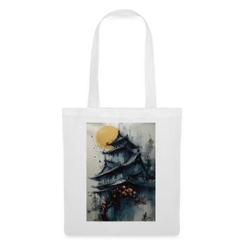 Pagode unter dem Mond in Aquarell - Stoffbeutel - Weiß - Vorne